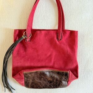 Rebecca Norman California Red Suede Le Tote Bag Shoulder Purse